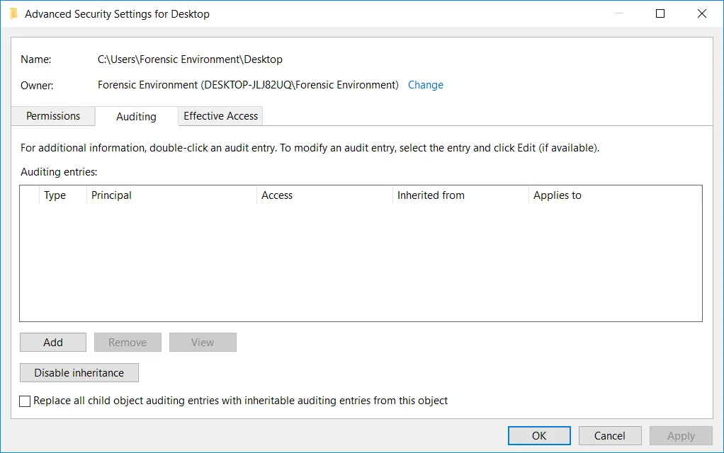 Advanced Security Auditing tab