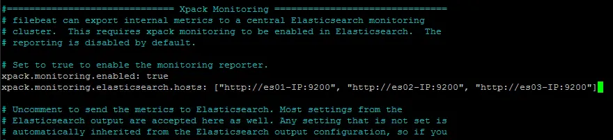 Beats monitoring configuration block appended to filebeat.yml
