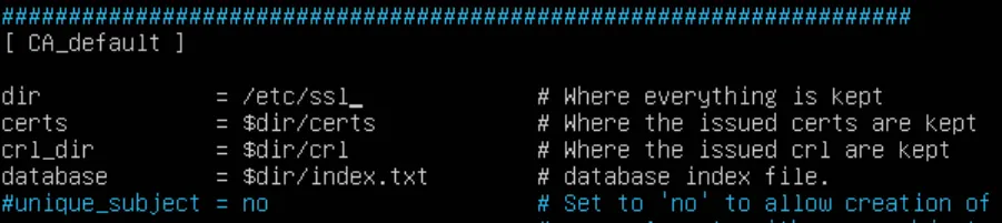 Updating the dir variable in the CA_default section