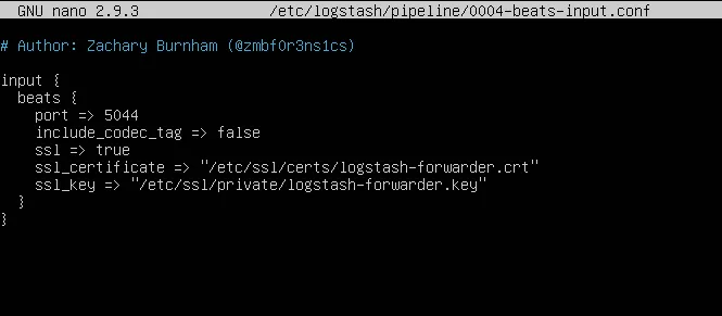 Beats input configuration file with SSL fields enabled