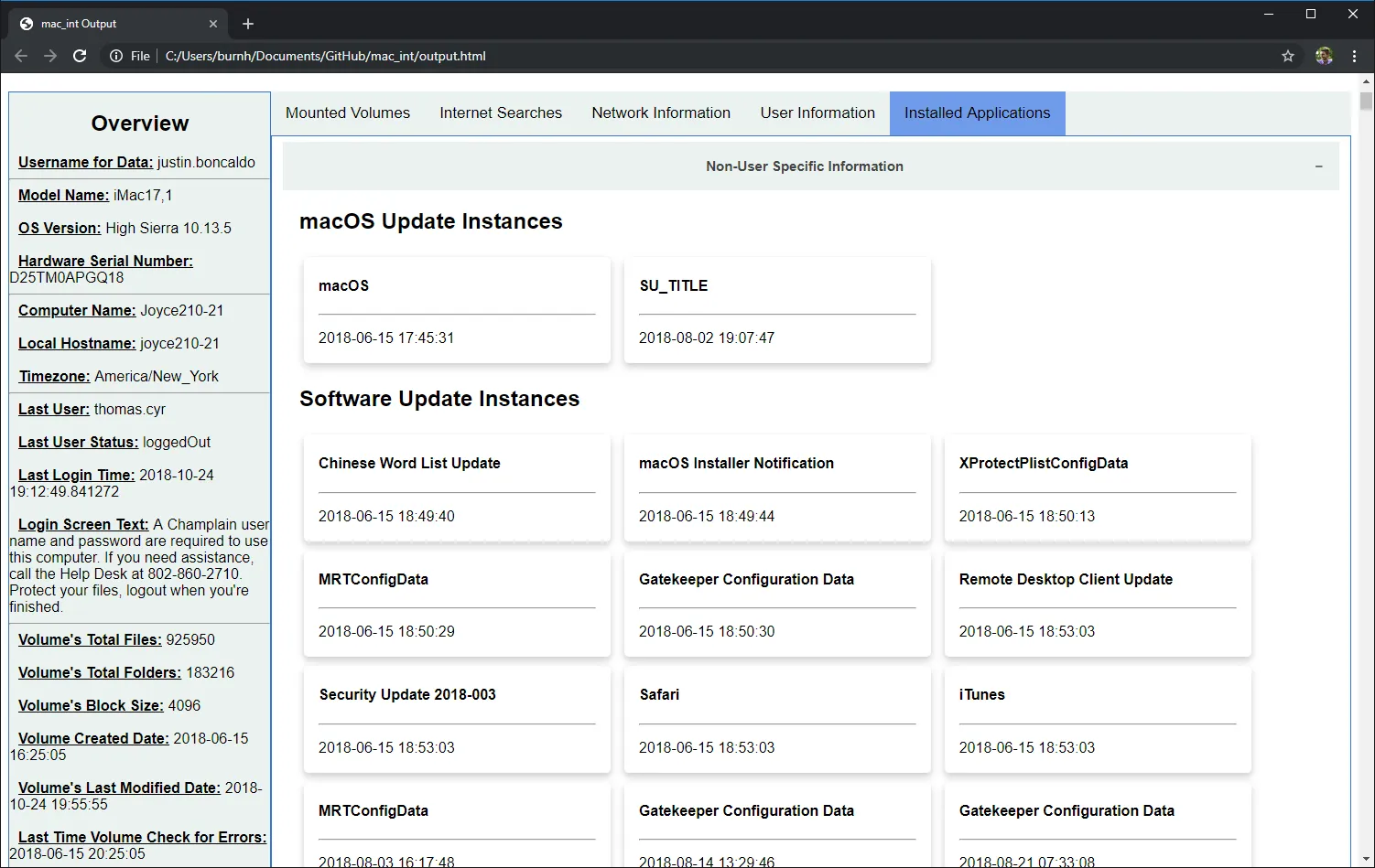 Installed Applications output