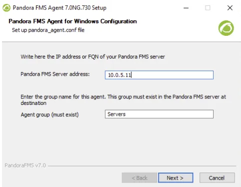 PandoraFMS Agent installer running on Windows Server