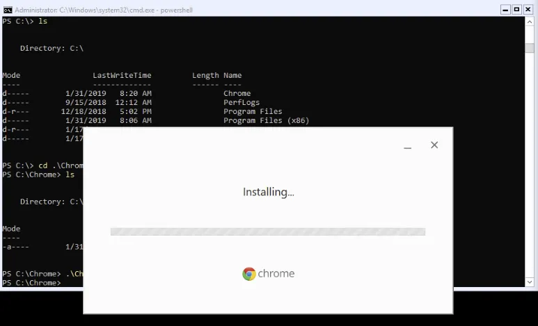 Invoke-WebRequest downloading the Chrome installer in PowerShell on Server Core